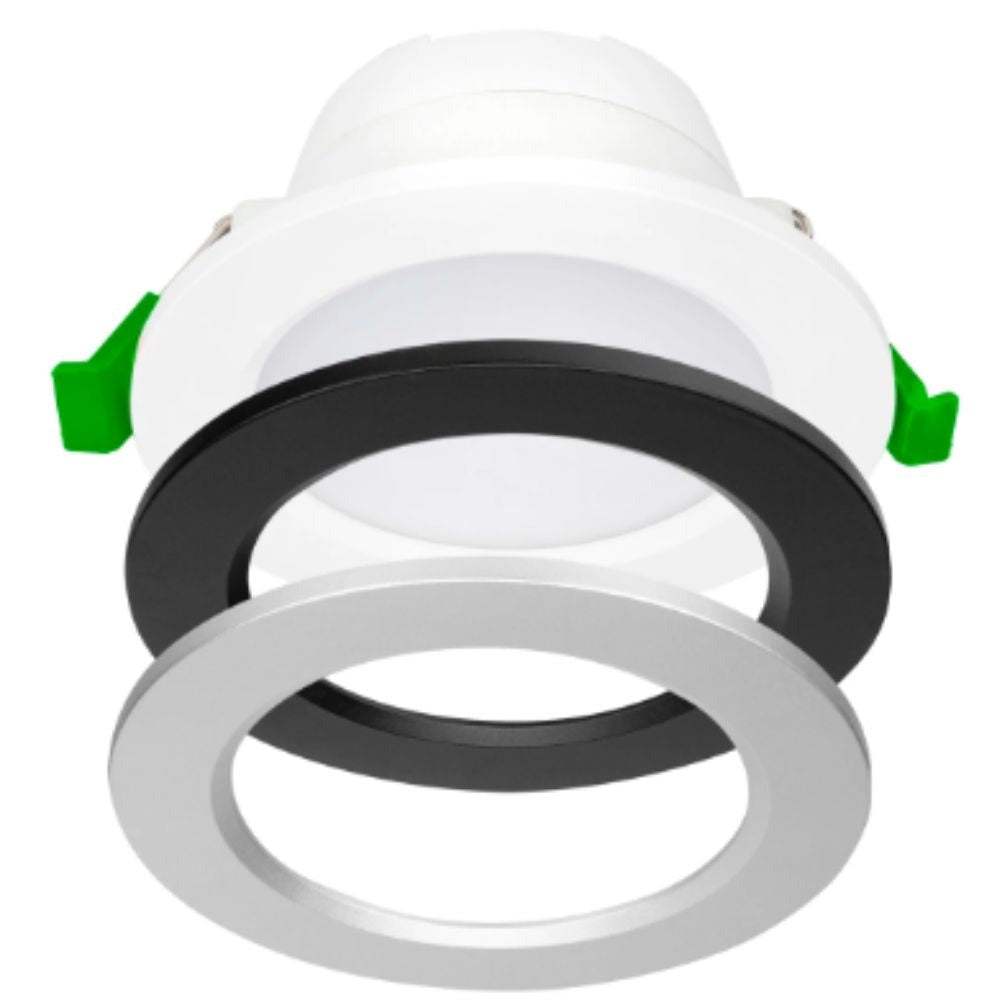 Brilliant UNI TRIO LED Downlight - 8W Tri-Colour Dimmable Flat Face, Interchangeable Colour Trims IP44-Brilliant Lighting-Ozlighting.com.au