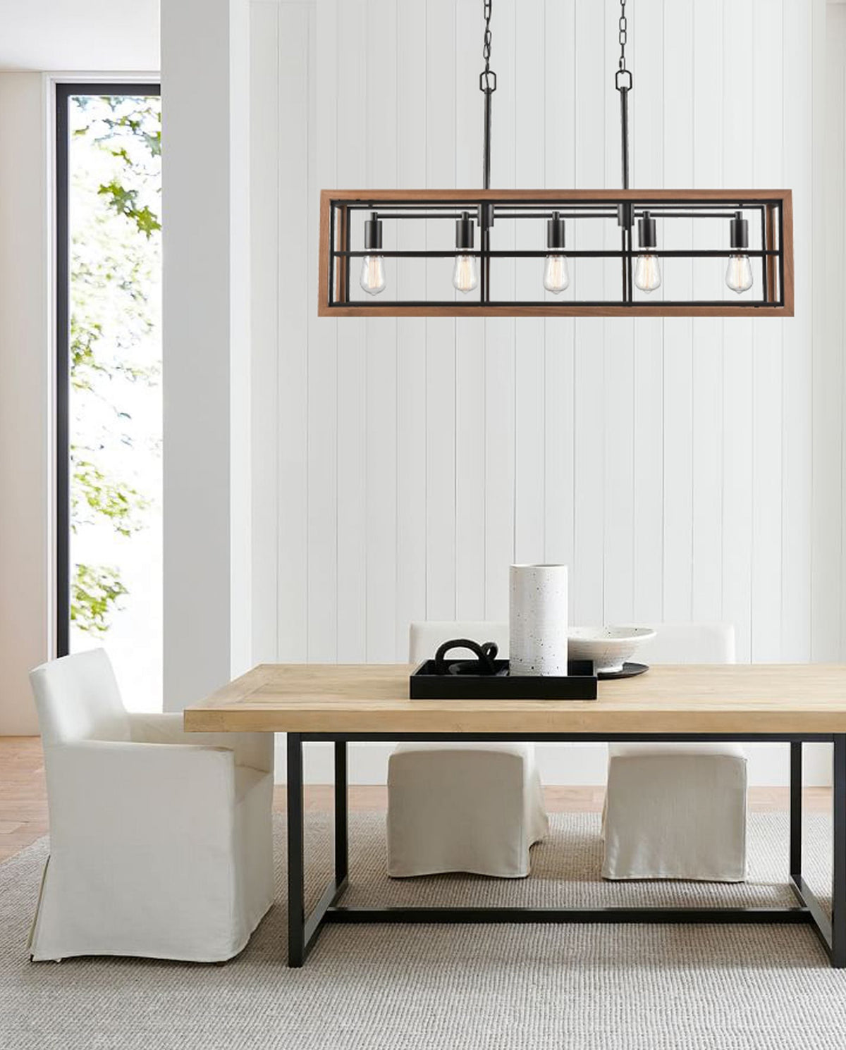 CLA BANQUET Pendant - 5 Light, Rectangular, Wood-CLA Lighting-Ozlighting.com.au