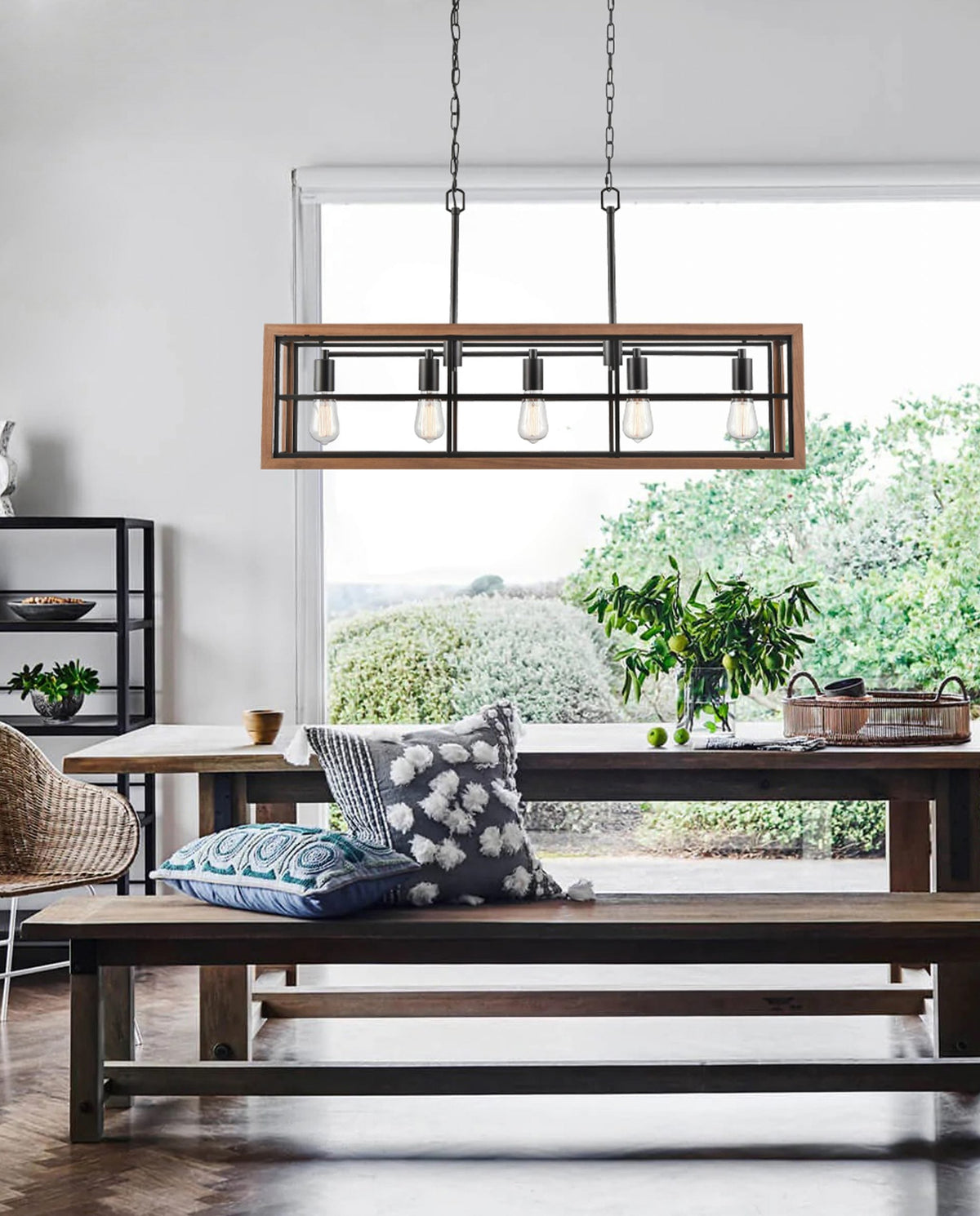 CLA BANQUET Pendant - 5 Light, Rectangular, Wood-CLA Lighting-Ozlighting.com.au