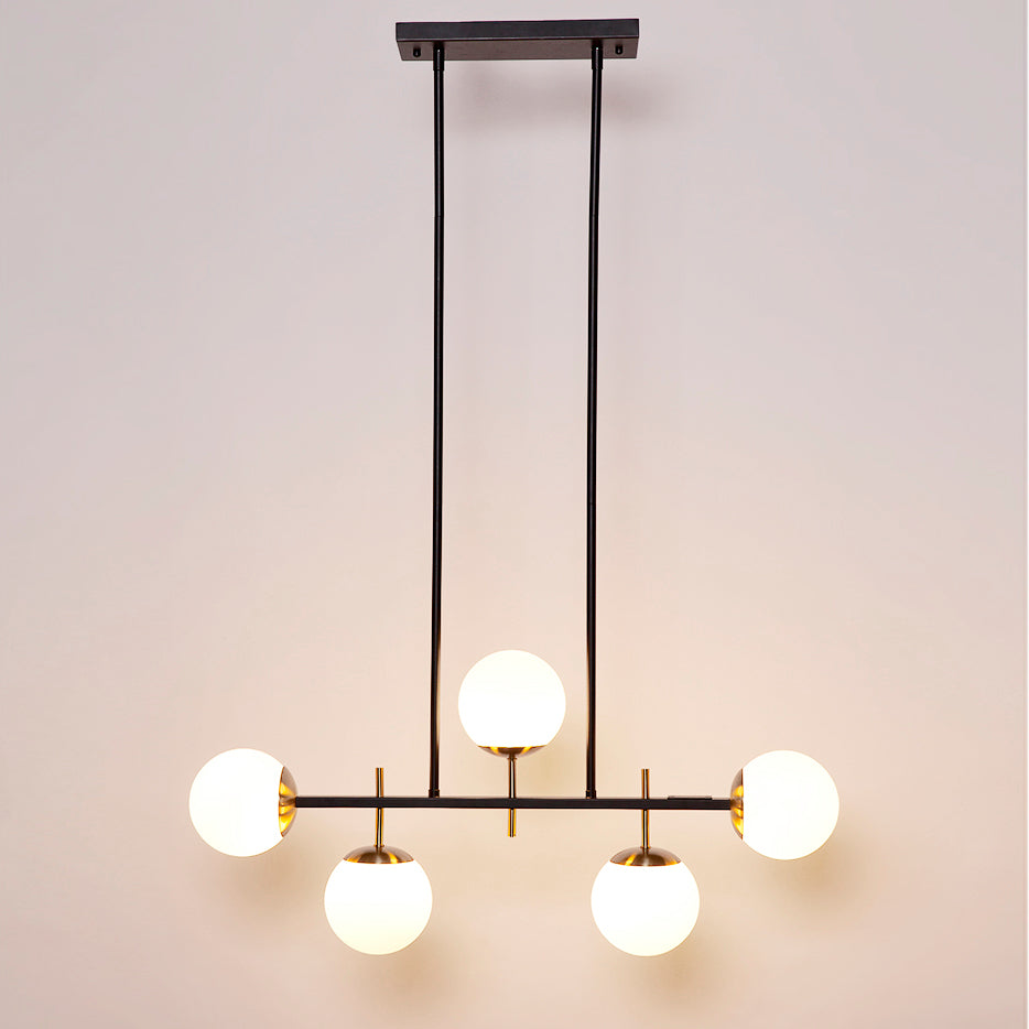 Cafe Lighting MADDOX Pendant - 5 Light Linear Bar Cluster Opal Glass Ball-Cafe Lighting-Ozlighting.com.au