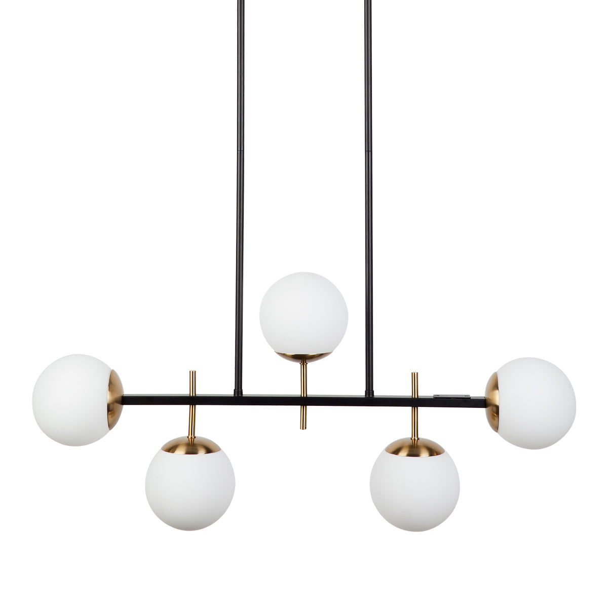 Cafe Lighting MADDOX Pendant - 5 Light Linear Bar Cluster Opal Glass Ball-Cafe Lighting-Ozlighting.com.au