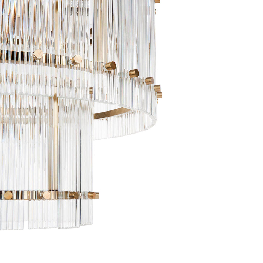 Cafe Lighting PALOMA - 9 Light 56cm Reeded Clear Glass Panel 2-Tier Pendant - Brass-Cafe Lighting-Ozlighting.com.au