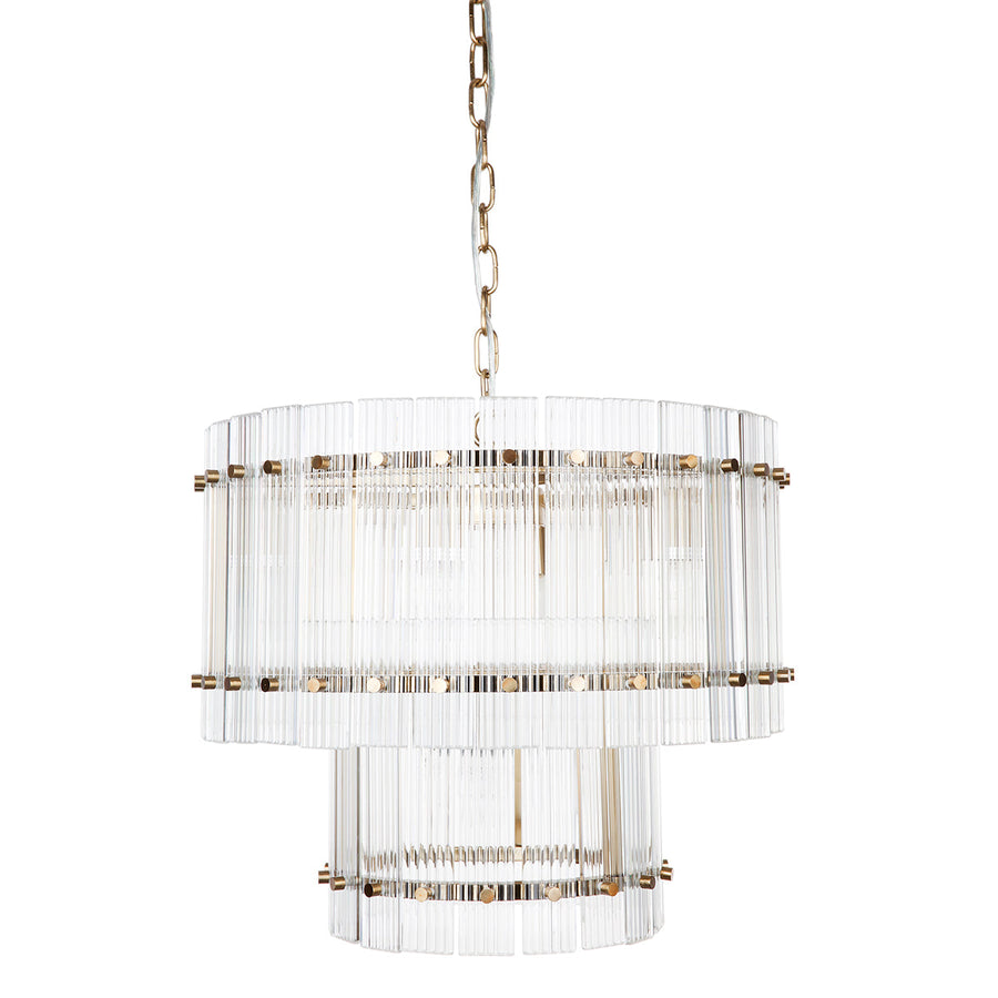 Cafe Lighting PALOMA - 9 Light 56cm Reeded Clear Glass Panel 2-Tier Pendant - Brass-Cafe Lighting-Ozlighting.com.au