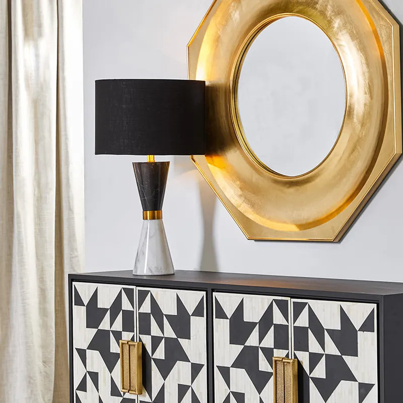 Cafe Lighting YASMINE - Black And White Marble Cone And Metal Table Lamp-Cafe Lighting-Ozlighting.com.au