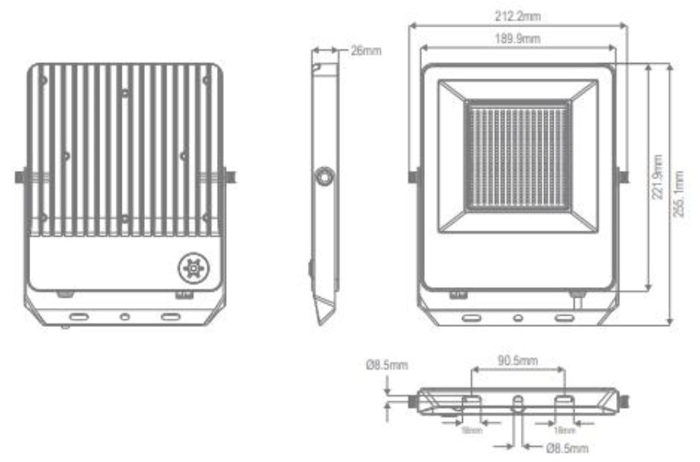 Domus BLAZE-PRO-100 - 50/70/100W LED Tri-Colour Power Selectable Sensor Adaptable Small Size DIY Floodlight IP66 Black-Domus Lighting-Ozlighting.com.au