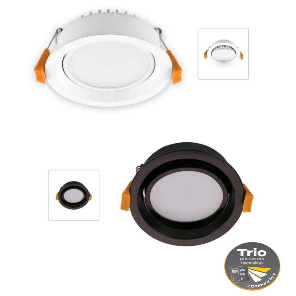 Domus DECO-13-TILT LED Downlight - 13W, Tri-Colour, Dimmable, IP44, Round, Tilt, Adjustable-Domus Lighting-Ozlighting.com.au