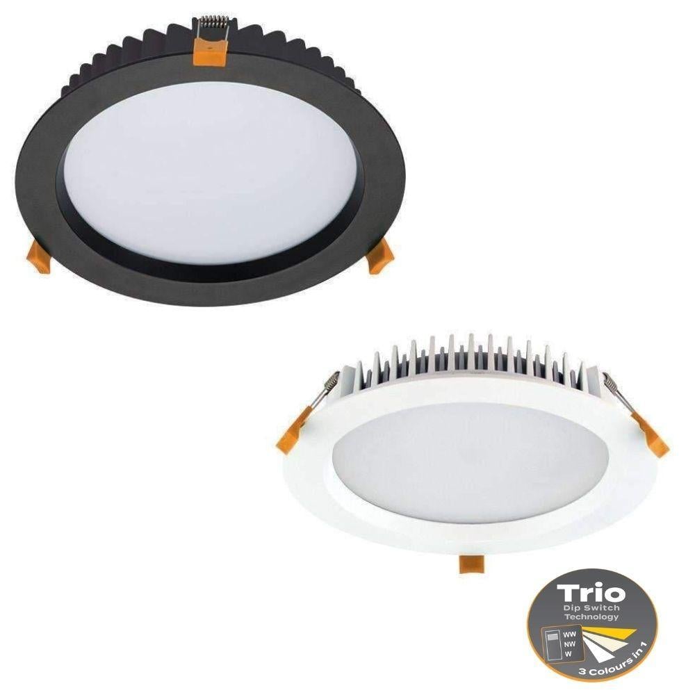 Domus DECO-28 LED Downlight - 28W, Tri-Colour, Dimmable, IP44, Round, Deep Face-Domus Lighting-Ozlighting.com.au