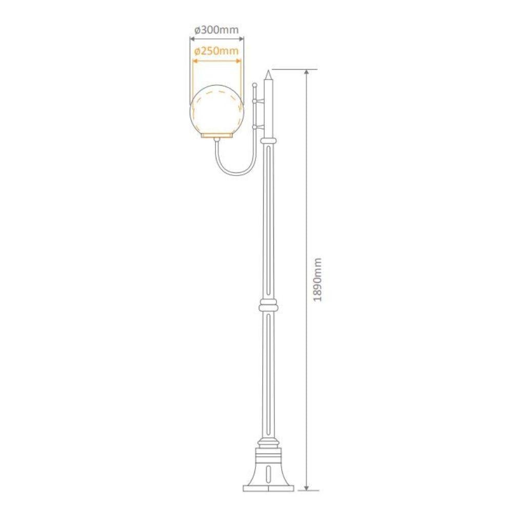 Domus GT-613 Lisbon - 30cm Sphere Curved Arm Medium Post Light-Domus Lighting-Ozlighting.com.au