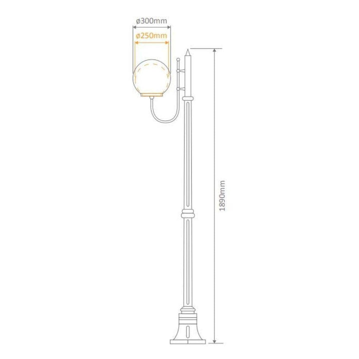 Domus GT-613 Lisbon - 30cm Sphere Curved Arm Medium Post Light-Domus Lighting-Ozlighting.com.au