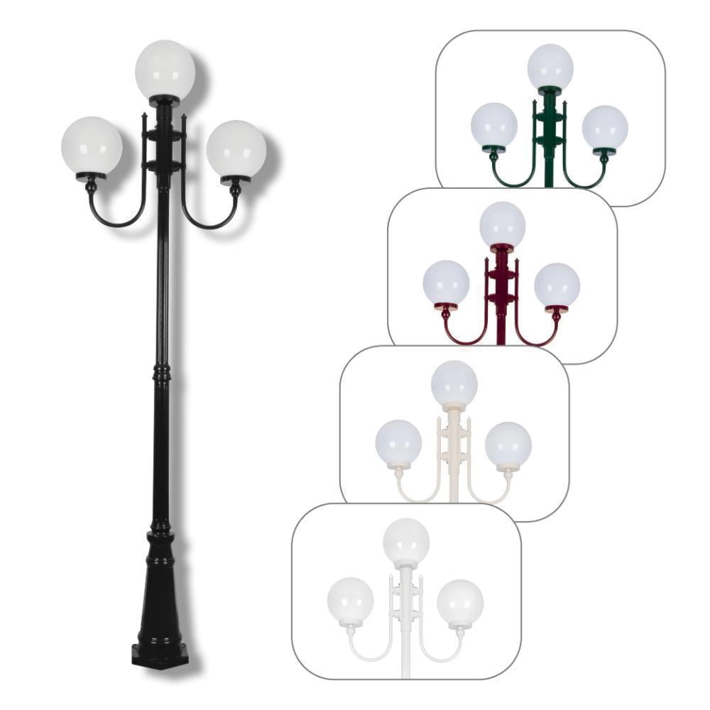 Domus GT-622 Lisbon - Triple 25cm Spheres Curved Arms Tall Post Light-Domus Lighting-Ozlighting.com.au