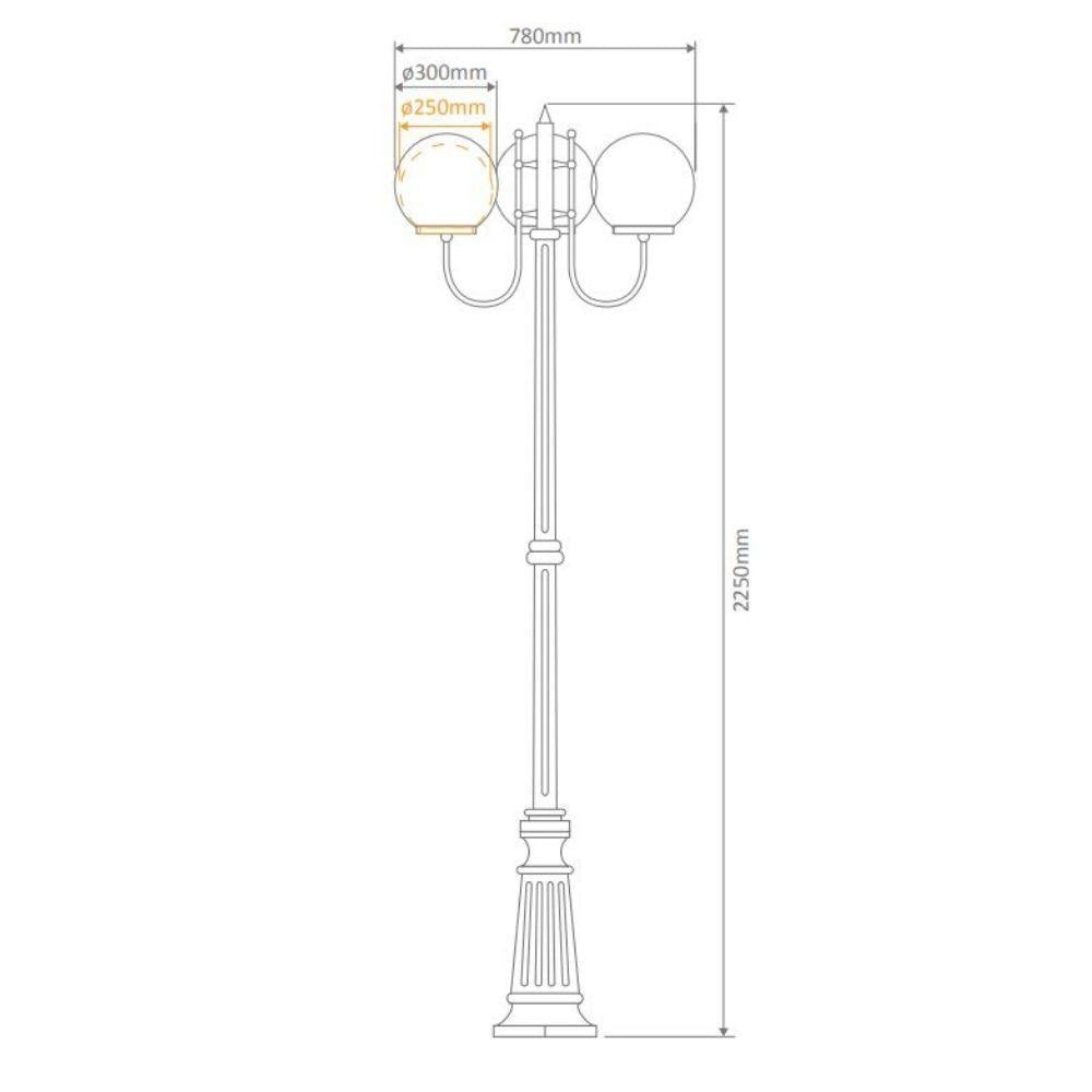 Domus GT-625 Lisbon - Triple 30cm Spheres Curved Arms Tall Post Light-Domus Lighting-Ozlighting.com.au