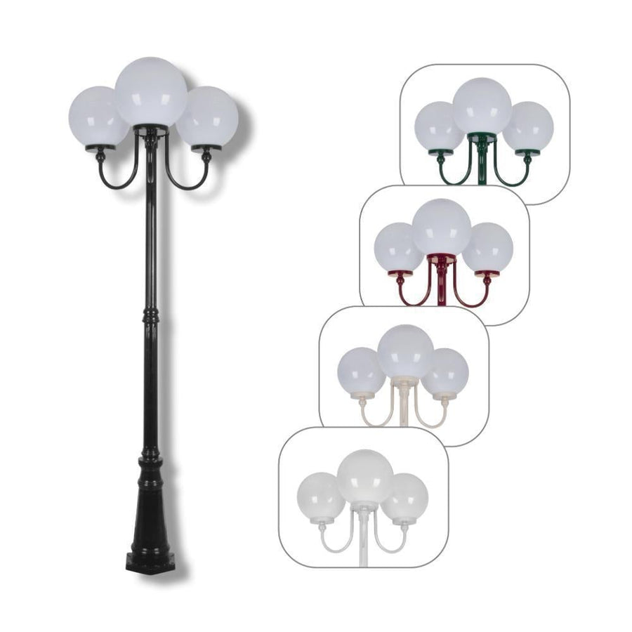 Domus GT-625 Lisbon - Triple 30cm Spheres Curved Arms Tall Post Light-Domus Lighting-Ozlighting.com.au