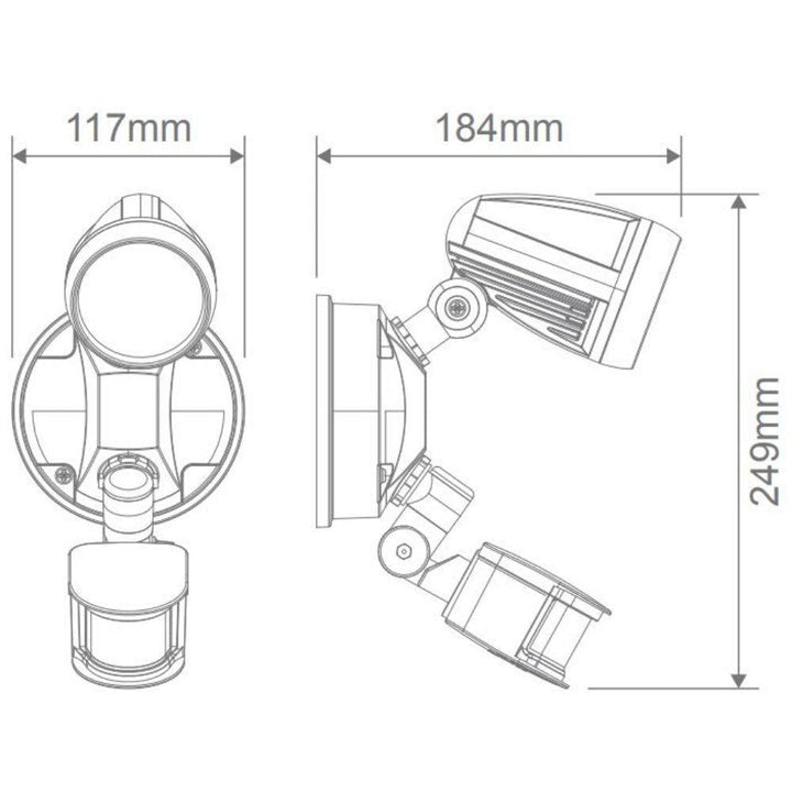 Domus MURO-PRO-15S - 15W LED Tri-Colour Single Head LED Exterior Spotlight With Sensor IP44-Domus Lighting-Ozlighting.com.au