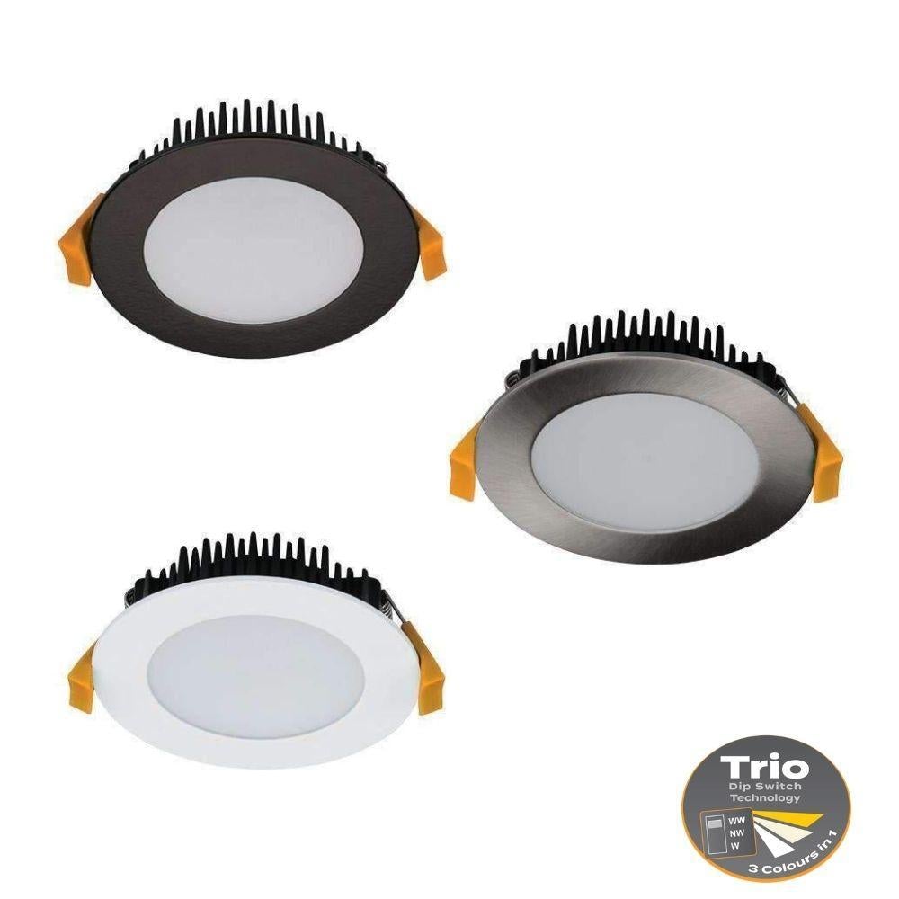 Domus TEK-13 LED Downlight - 13W, Tri-Colour, Dimmable, IP44, Round, Flat Face-Domus Lighting-Ozlighting.com.au