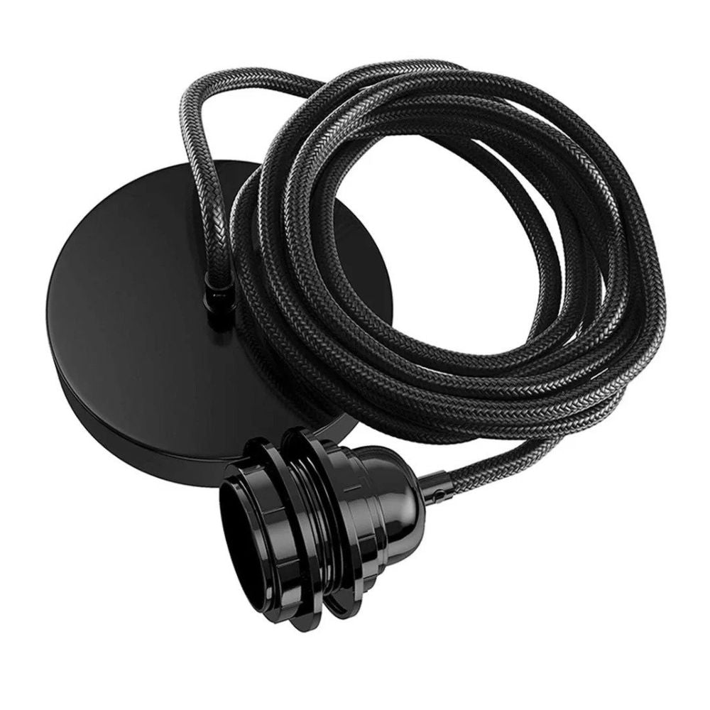 Emac & Lawton ELJSYR1270B Pendant Suspension Kit - Black Cord, E27 Lamp Holder and Canopy-Emac & Lawton-Ozlighting.com.au