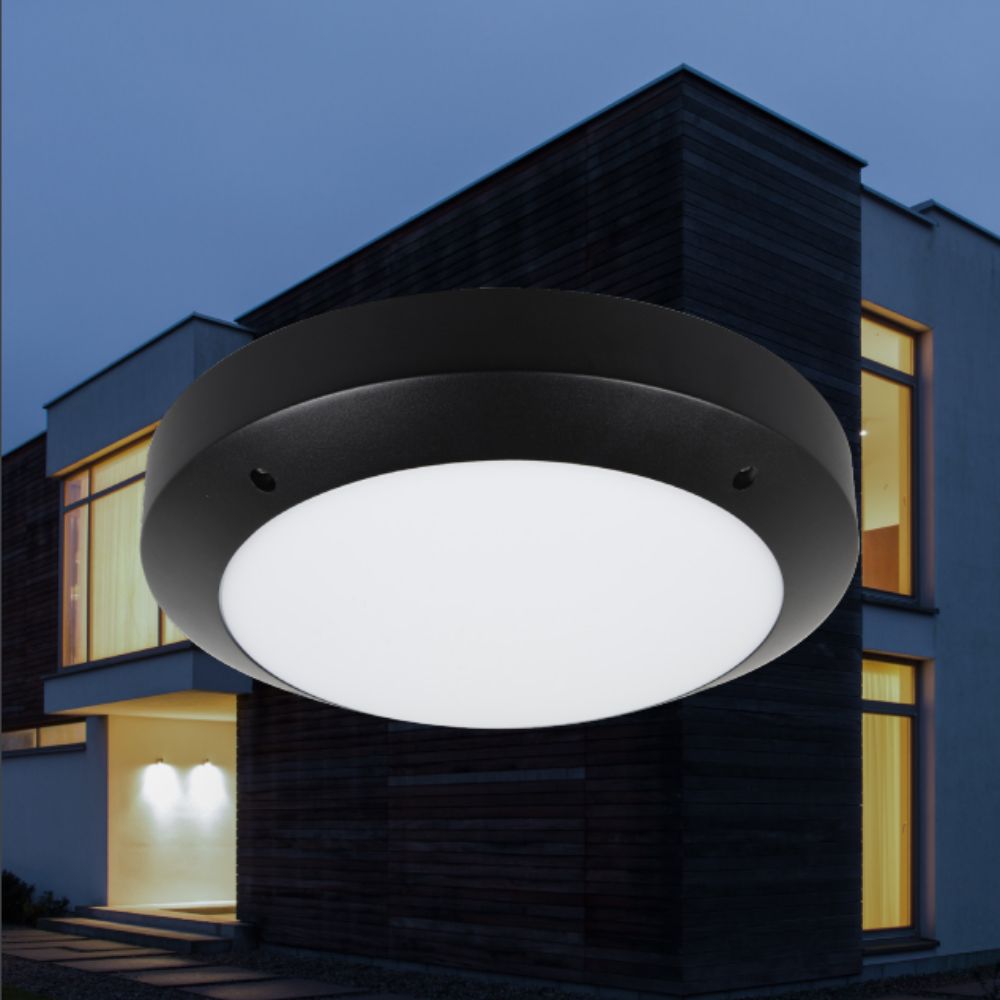 Energetic ROTUNDA LED Bunker Light - 9W/18W, IP65, Round, 265mm, 350mm, Black-Energetic Lighting-Ozlighting.com.au