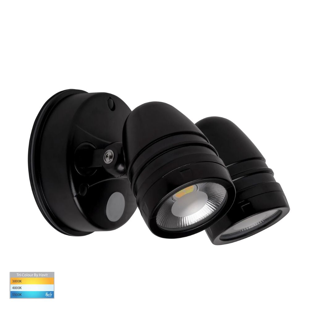 Havit FOCUS - 2x15W LED Twin Head Tri-Colour Exterior PC Spotlight With Sensor IP65-Havit Lighting-Ozlighting.com.au