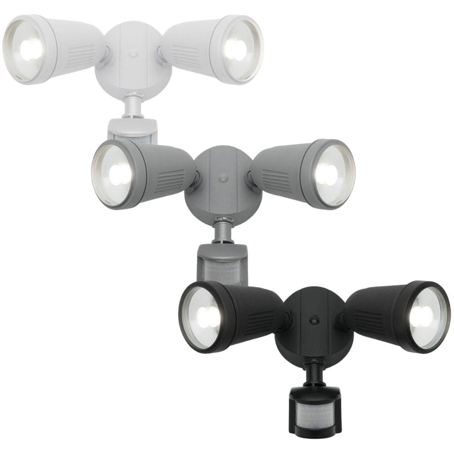 Mercator OTTO - 24W LED Twin Head Exterior Security PC Spotlight With Sensor IP54 - 4000K-Mercator-Ozlighting.com.au