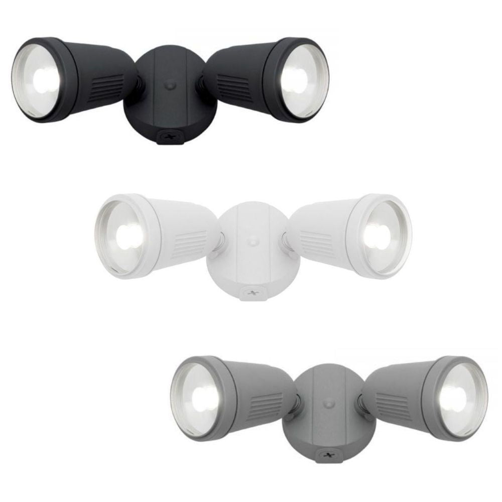 Mercator OTTO Twin Head LED Outdoor Spotlight - 24W Security PC, IP54, 4000K-Mercator-Ozlighting.com.au