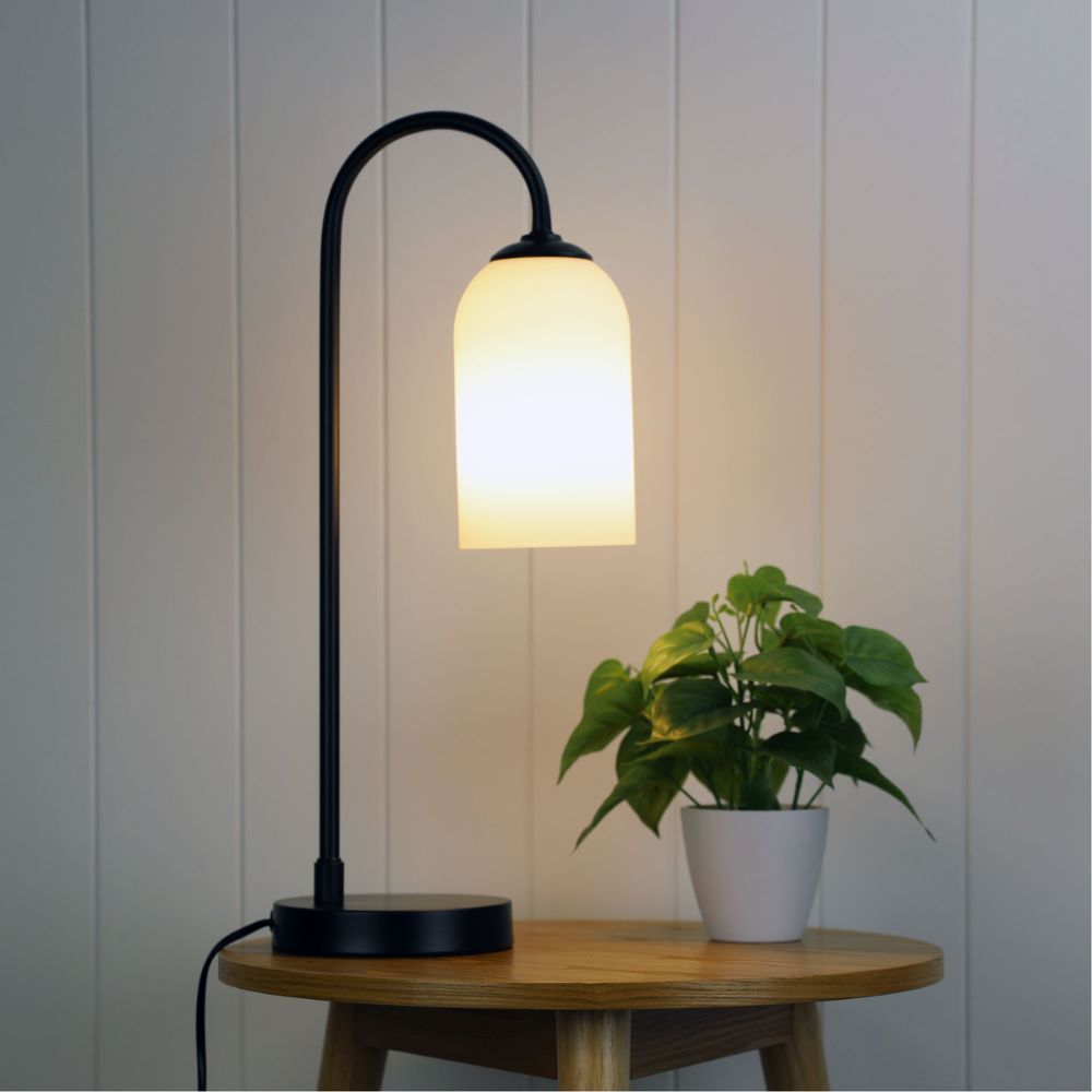 Oriel ARLINGTON Table Lamp - Black Metal, with Opal Matte Glass Shade-Oriel Lighting-Ozlighting.com.au
