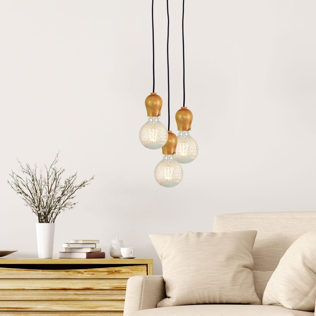 Oriel BUD - 1 Light Suspension Timber and Cloth Cord Suspension Cable Pendant-Oriel Lighting-Ozlighting.com.au