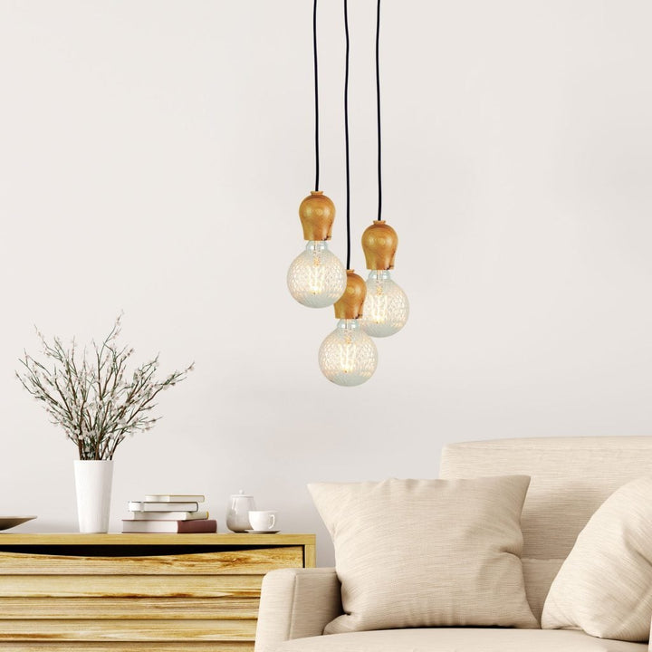 Oriel BUD - 1 Light Suspension Timber and Cloth Cord Suspension Cable Pendant-Oriel Lighting-Ozlighting.com.au