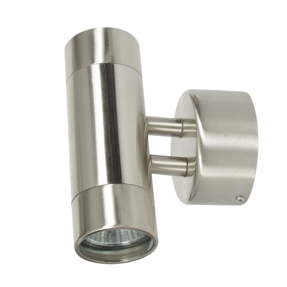 Oriel COMMA Outdoor Wall Light - 2 Light Up-Down Brushed Chrome, IP44-Oriel Lighting-Ozlighting.com.au