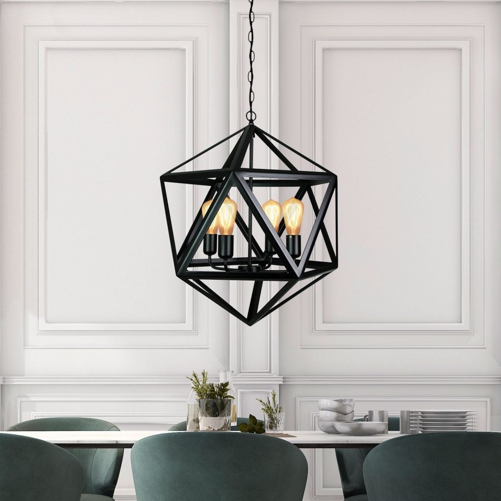 Oriel GEO - 1/4 Light Geometric Matt Black Pendant-Oriel Lighting-Ozlighting.com.au