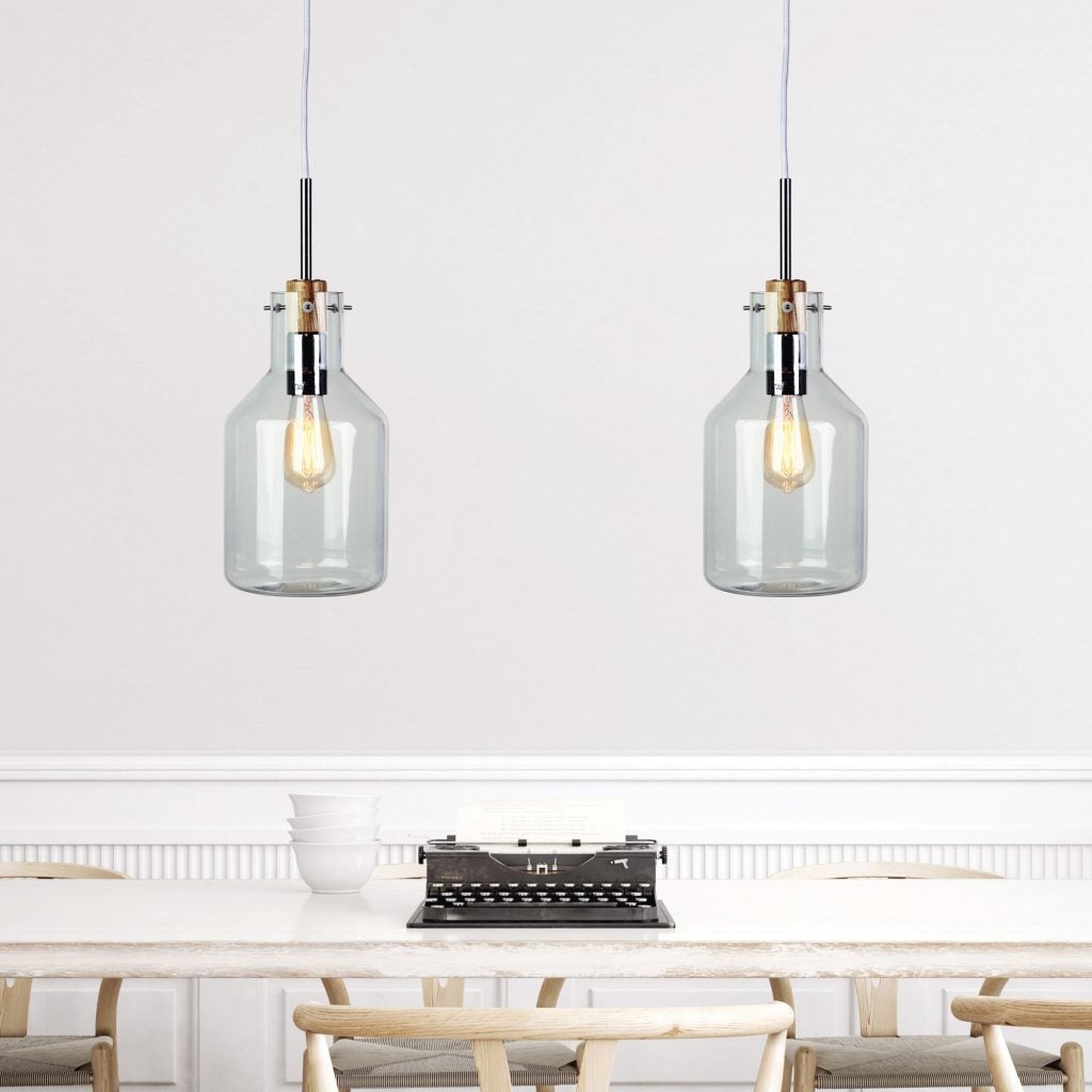 Oriel HOLBECK Pendant - 1 Light Clear Glass and Timber-Oriel Lighting-Ozlighting.com.au