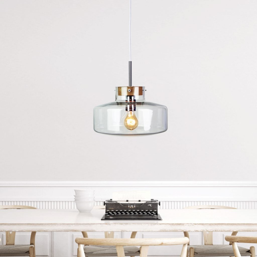 Oriel HOLBECK Pendant - 1 Light Clear Glass and Timber-Oriel Lighting-Ozlighting.com.au
