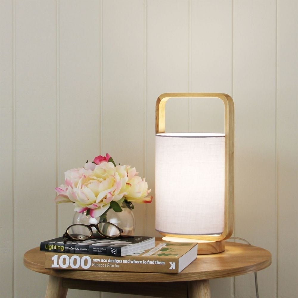 Oriel LUCIA Table Lamp - Natural Timber and Cotton-Oriel Lighting-Ozlighting.com.au