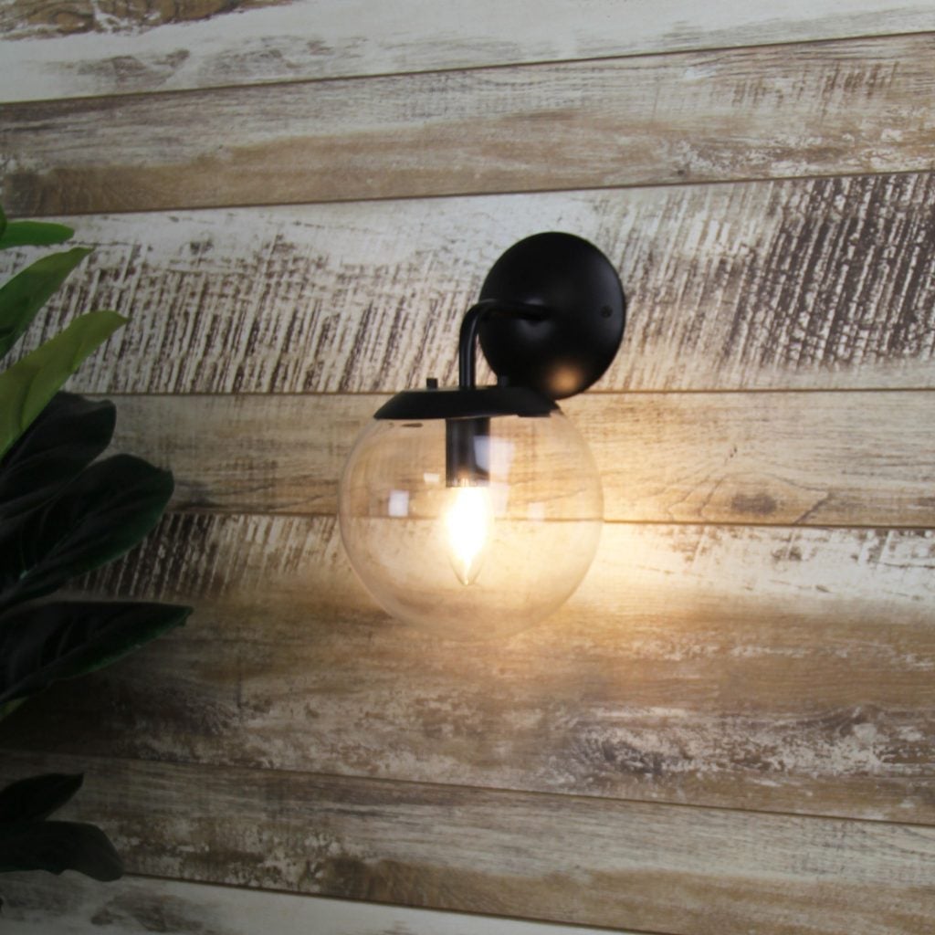 Oriel NEWTON Wall Light - 1 Light Glass Interior, Matt Black-Oriel Lighting-Ozlighting.com.au
