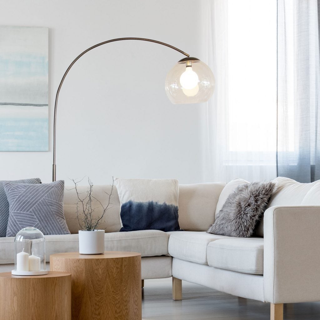 Oriel OVER Arc Floor Lamp - Acrylic Shade, E27-Oriel Lighting-Ozlighting.com.au