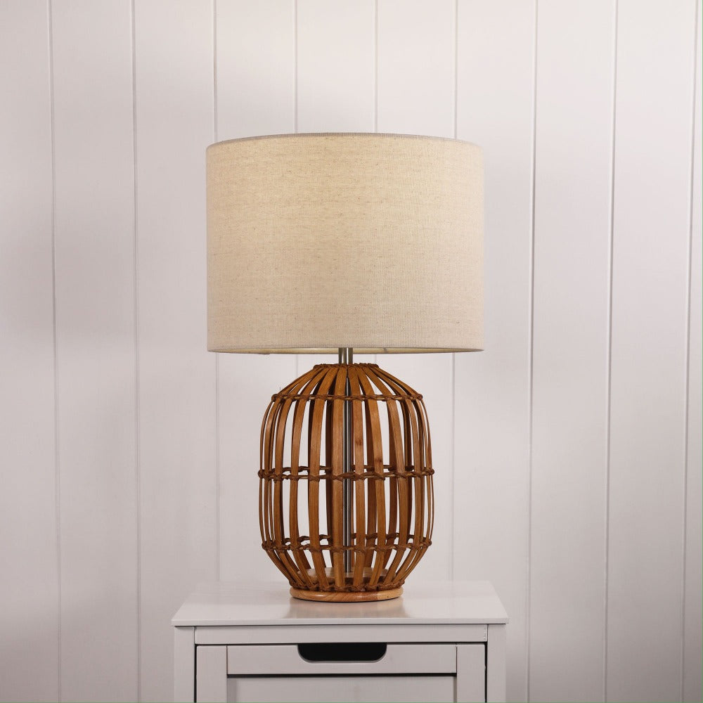 Oriel TEGAL Table Lamp - Bamboo, with Beige Linen Shade-Oriel Lighting-Ozlighting.com.au