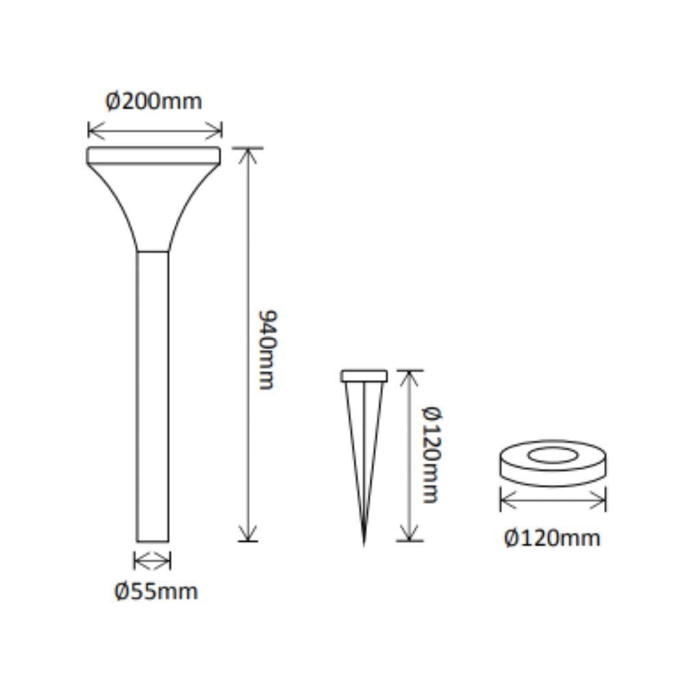 Solar Lighting Direct SLDBL0093/94 - Solar Powered 2.4W LED IP44 Polycarbonate Bollard Spike Light Black - 5000K-Solar Lighting Direct-Ozlighting.com.au