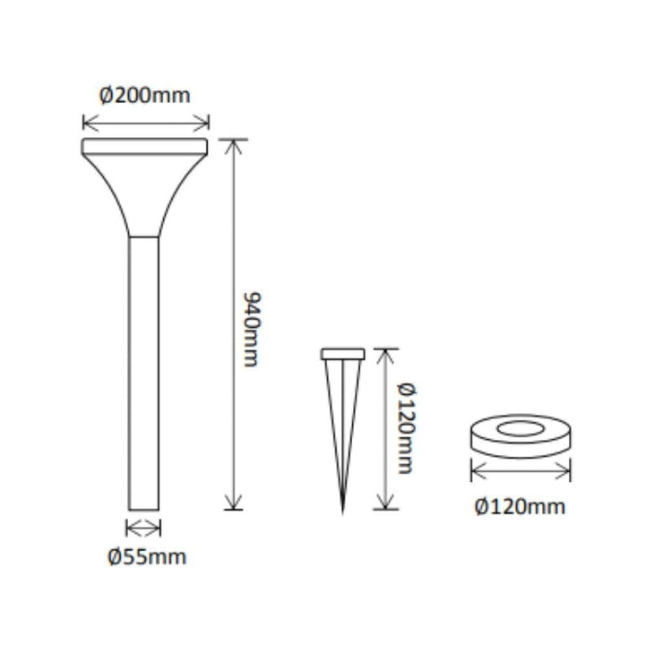 Solar Lighting Direct SLDBL0093/94 - Solar Powered 2.4W LED IP44 Polycarbonate Bollard Spike Light Black - 5000K-Solar Lighting Direct-Ozlighting.com.au