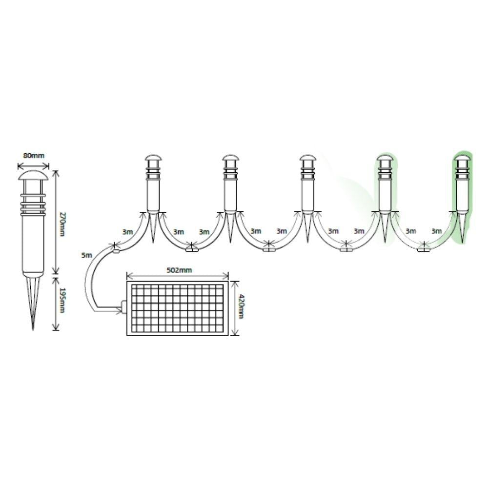 Solar Lighting Direct 5-Pack Solar Bollard Spike Kit (3W, 3000K, IP65)-Solar Lighting Direct-Ozlighting.com.au