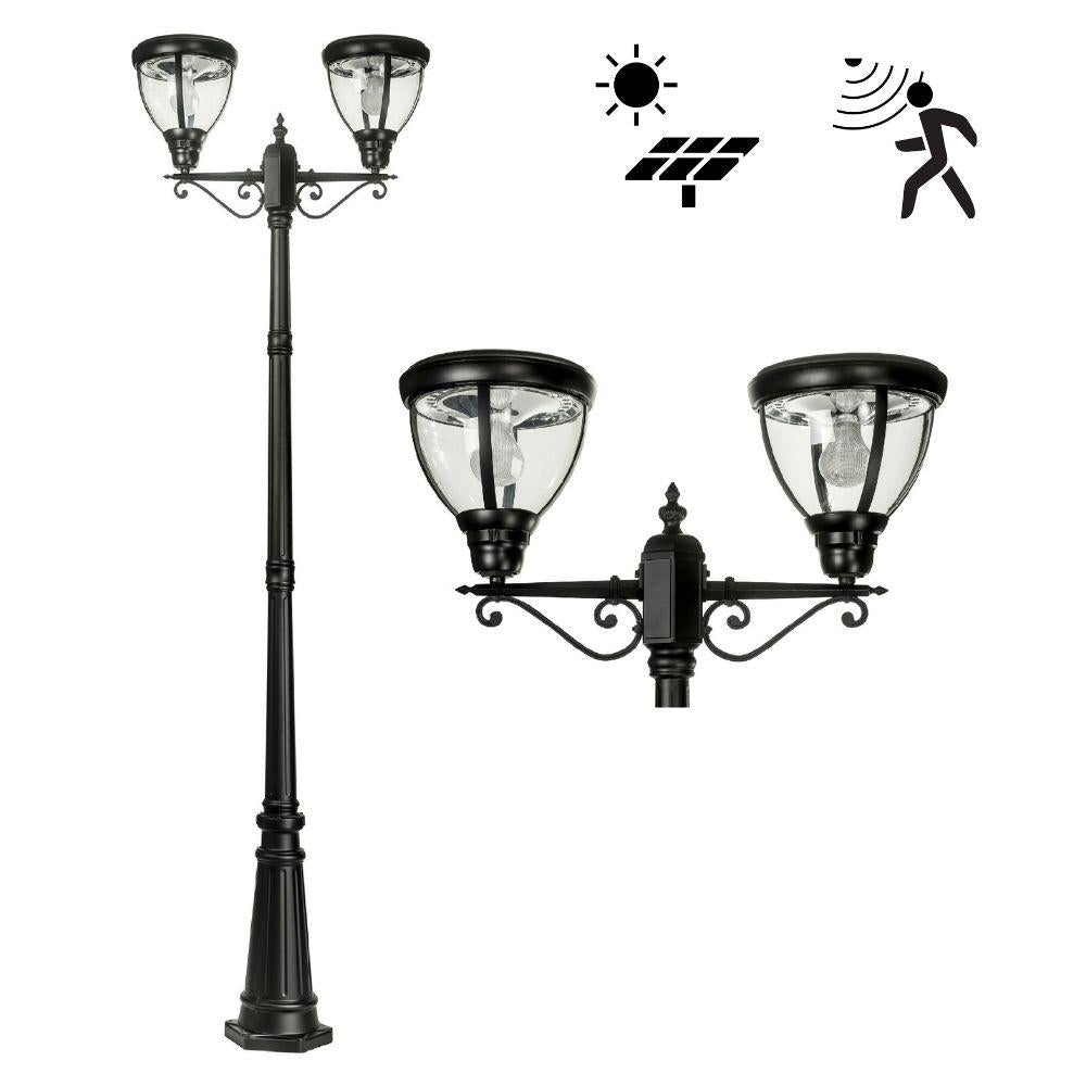 Solar Lighting Direct SLDPL0007B Solar LED Outdoor Post Light - 12.4W IP44 Traditional Twin, Sensor 5000K-Solar Lighting Direct-Ozlighting.com.au