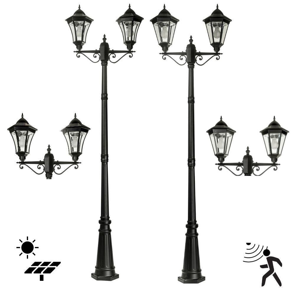 Solar Lighting Direct SLDPL0009B/12B Solar LED Outdoor Post Light - 7.6W IP44 Traditional Twin, Sensor 5000K-Solar Lighting Direct-Ozlighting.com.au