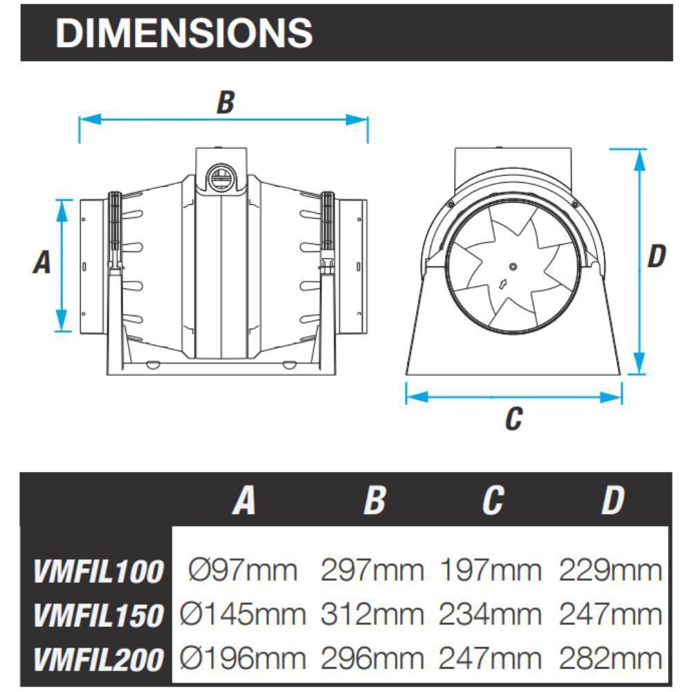 Ventair INLINE-MIXFLOW-FAN Inline Exhaust Fan - Mixflow 100/150/200mm High Power-Ventair-Ozlighting.com.au