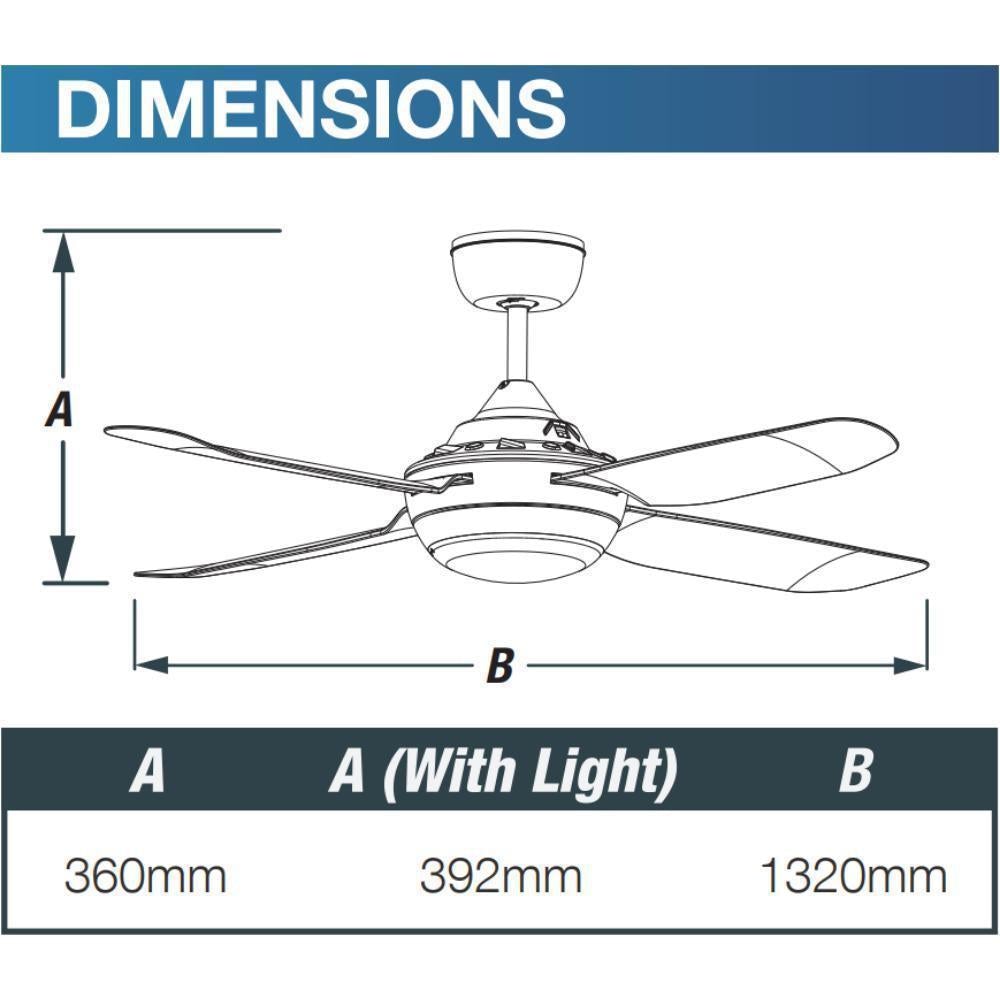 Ventair SPINIKA-48-LIGHT AC Ceiling Fan - 4 Blade 1220mm 48", 20W Colour Changeable LED Light-Ventair-Ozlighting.com.au