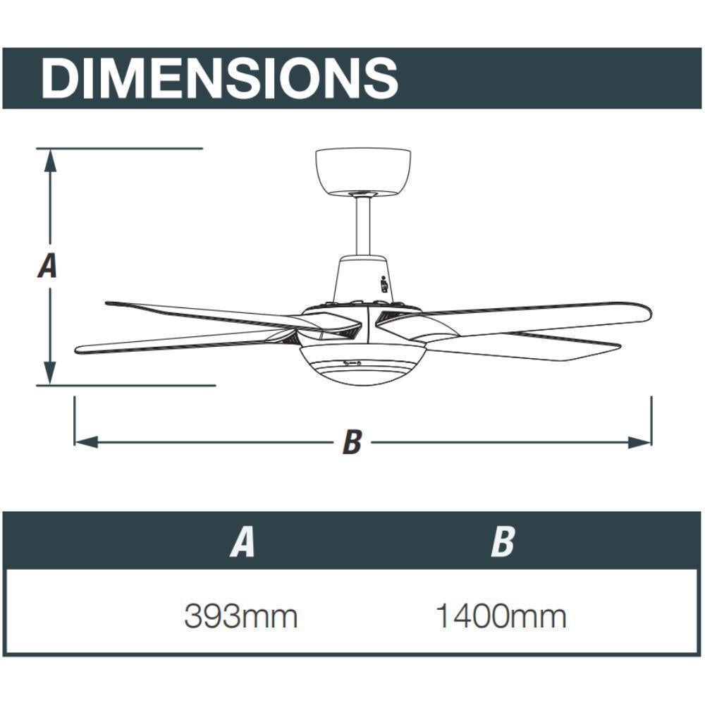 Ventair SPYDA-56-LIGHT AC Ceiling Fan - 4 Blade 1400mm 56" Fully Moulded PC, 20W LED Light-Ventair-Ozlighting.com.au