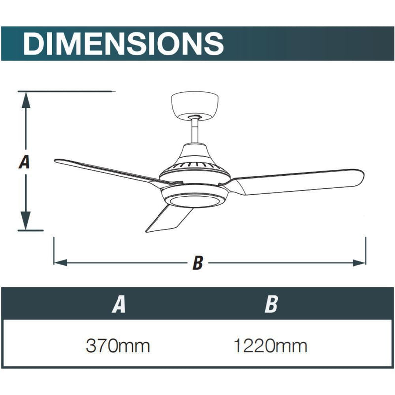 Ventair STANZA-48-LED-LIGHT - 3 Blade 1220mm 48" AC Ceiling Fan With 20W LED Light 4200K-Ventair-Ozlighting.com.au