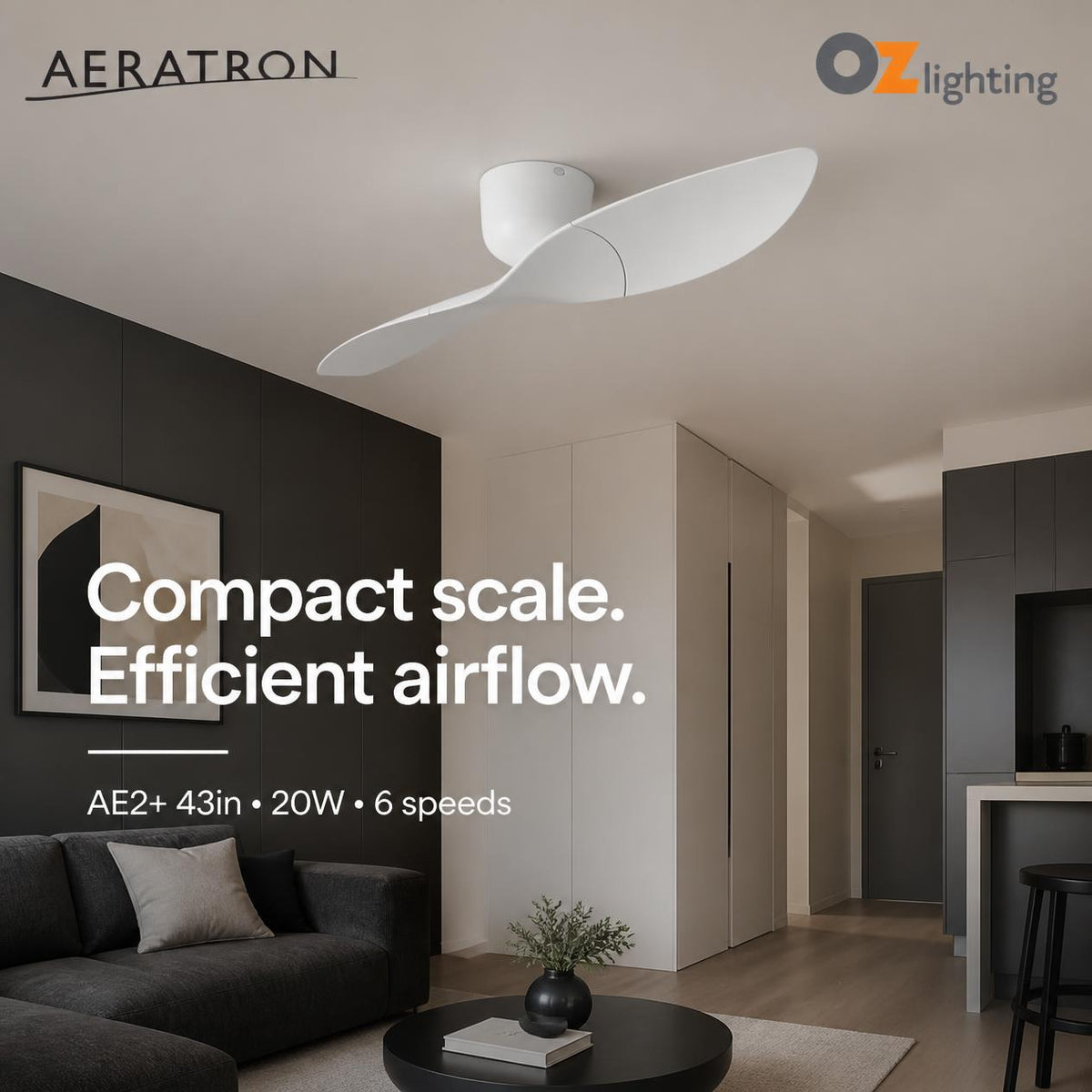 Aeratron AE2+ DC Ceiling Fan - 43" 1092mm 2 Blade-Aeratron-Ozlighting.com.au