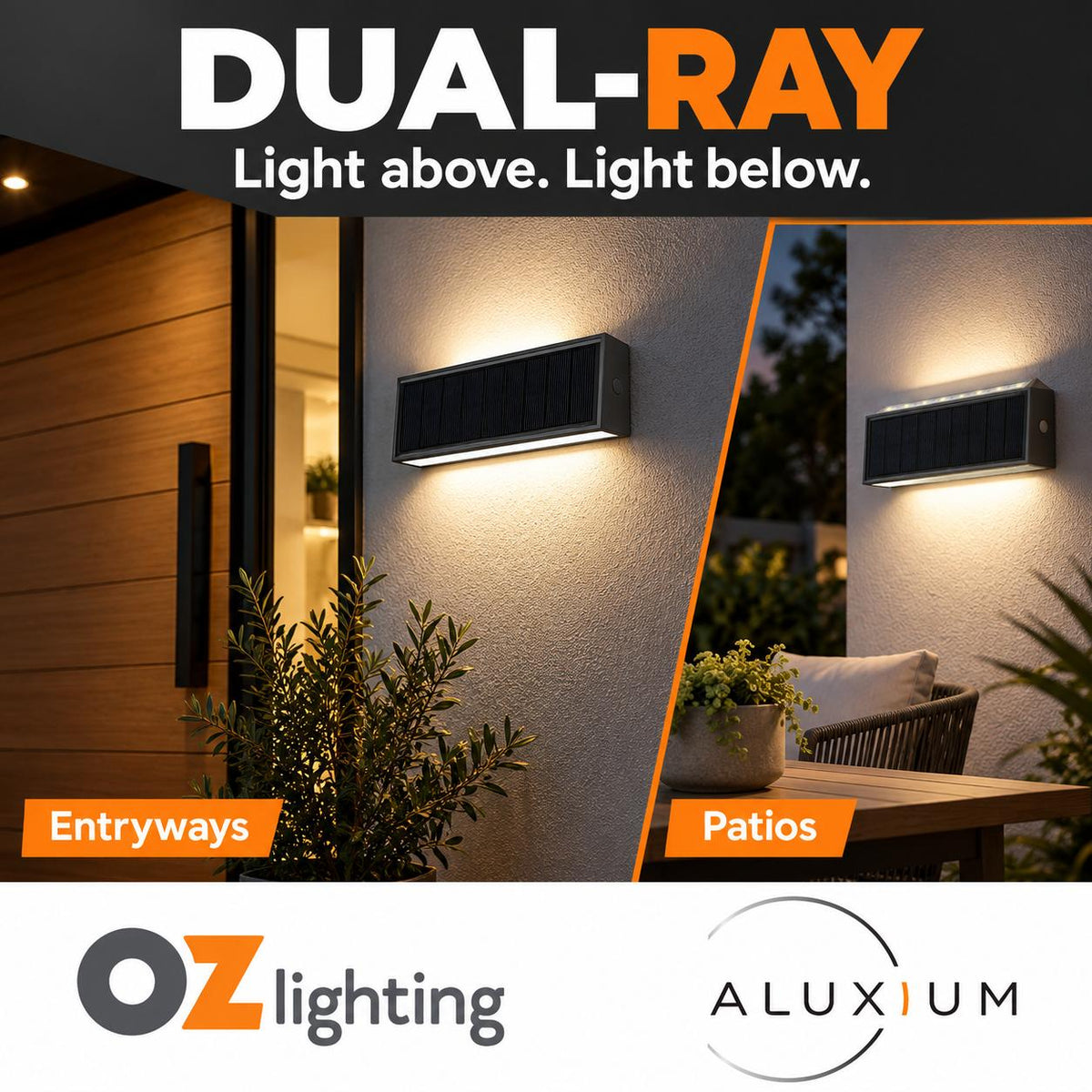 Aluxium DUAL-RAY Wall Light - 4000K, IP44, Up/Down, Solar-Aluxium-Ozlighting.com.au