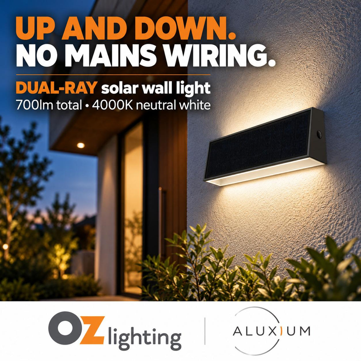 Aluxium DUAL-RAY Wall Light - 4000K, IP44, Up/Down, Solar-Aluxium-Ozlighting.com.au