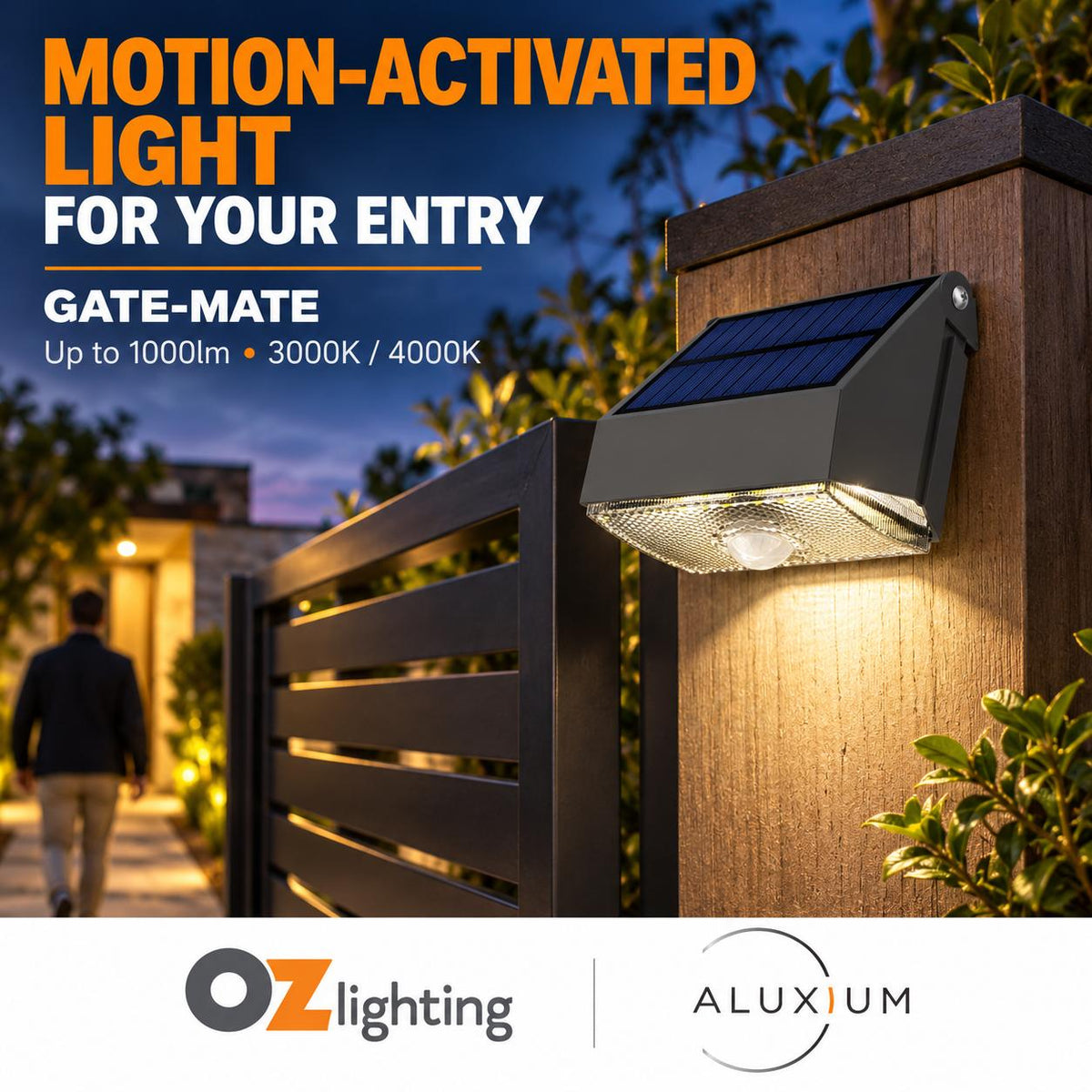 Aluxium GATE-MATE Solar Light - PIR Motion Sensor, CCT Adjustable, IP54-Aluxium-Ozlighting.com.au