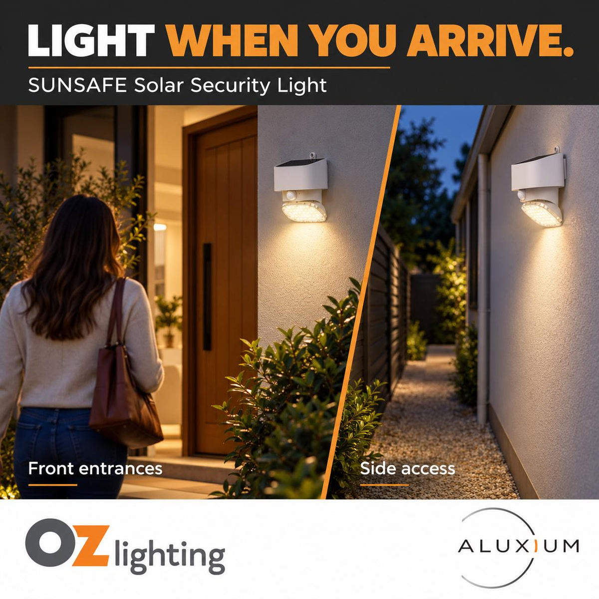 Aluxium SUNSAFE Security Light - CCT, IP44, Solar, Motion Sensor, Adjustable-Aluxium-Ozlighting.com.au