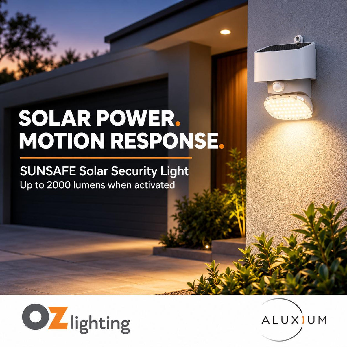 Aluxium SUNSAFE Security Light - CCT, IP44, Solar, Motion Sensor, Adjustable-Aluxium-Ozlighting.com.au