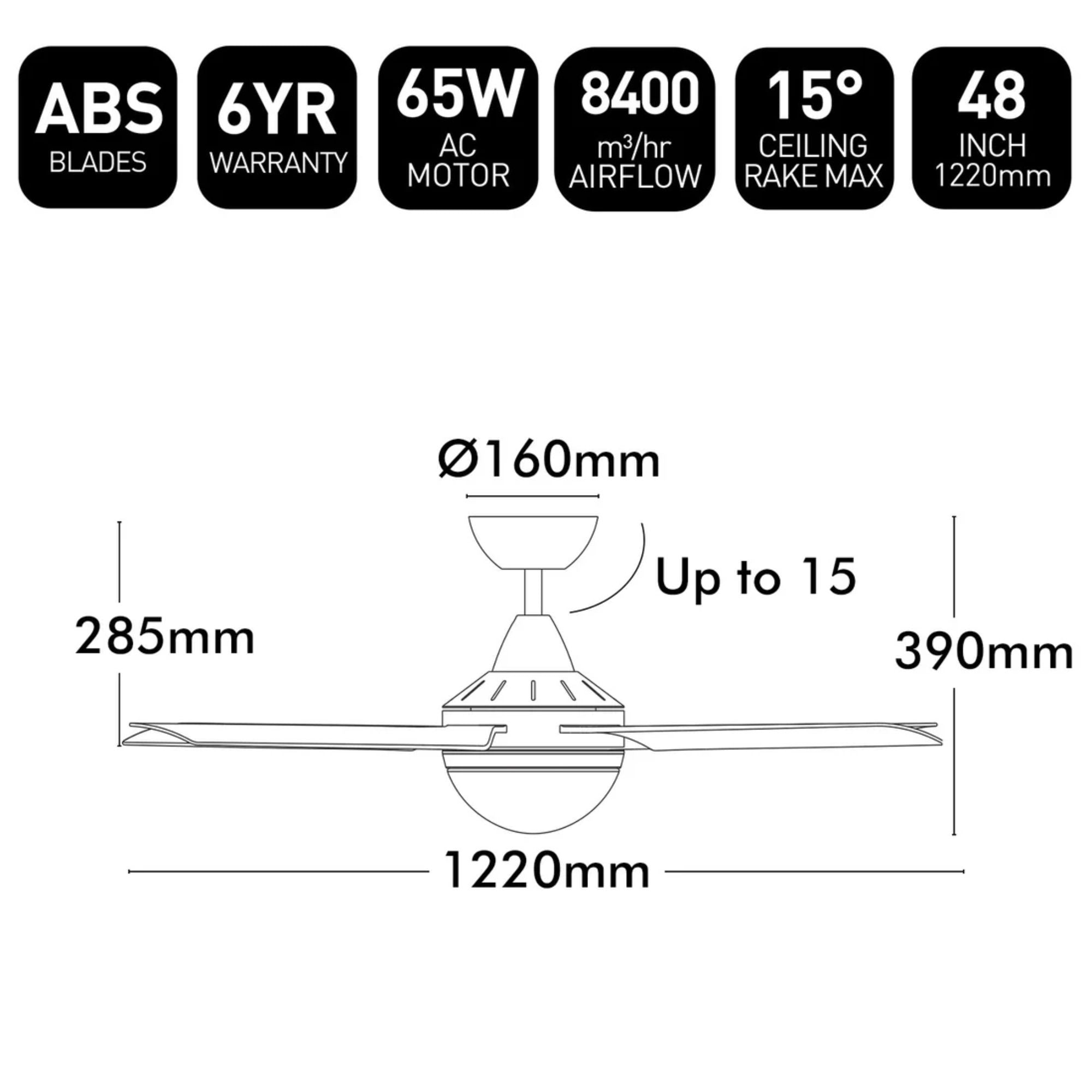 Brilliant CAIRNS - 48" AC Ceiling Fan with B22 Light-Brilliant Lighting-Ozlighting.com.au